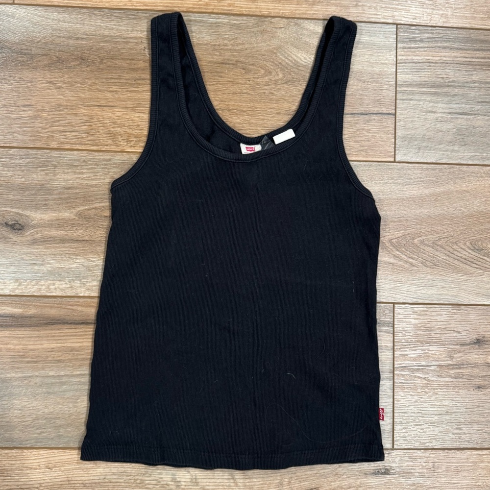 LEVI’S Vintage Plain Minimalist Black Cotton Tank Top | Size Large